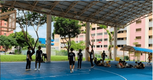A sheltered neighbourhood basketball court in Singapore