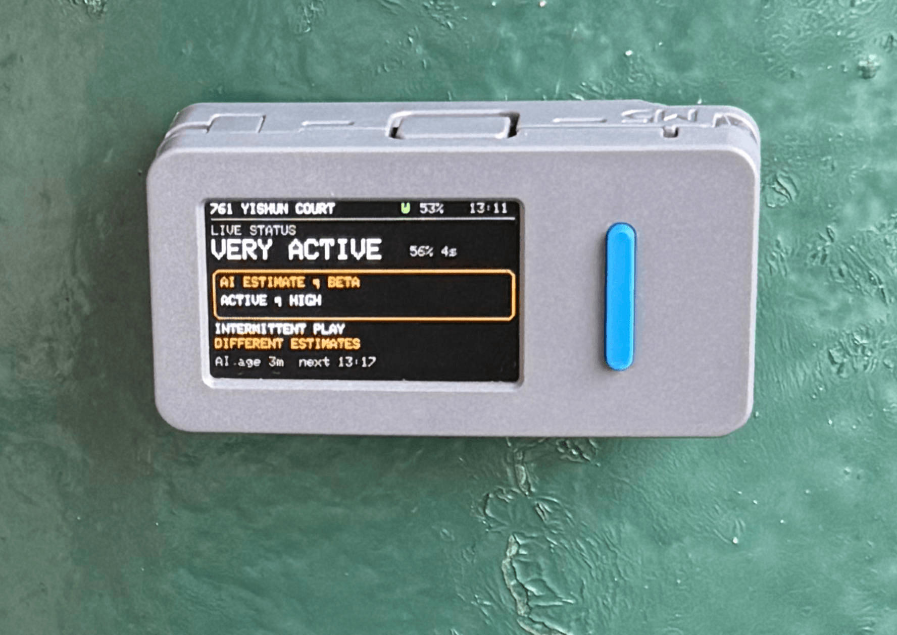 GotCrowd sensor prototype showing a live activity status at a neighbourhood court